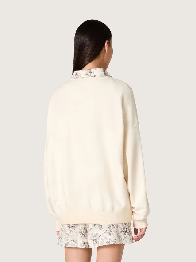 Unisex βαμβακερό φούτερ Star σε vintage λευκό χρώμα με κεντημένα μπάλωμα VCE