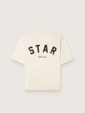 Unisex βαμβακερό T-shirt «Star» σε vintage λευκό χρώμα με μαύρη εκτύπωση στην πλάτη