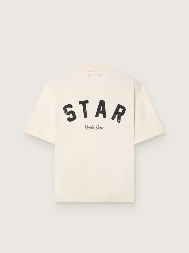 Unisex βαμβακερό T-shirt «Star» σε vintage λευκό χρώμα με μαύρη εκτύπωση στην πλάτη