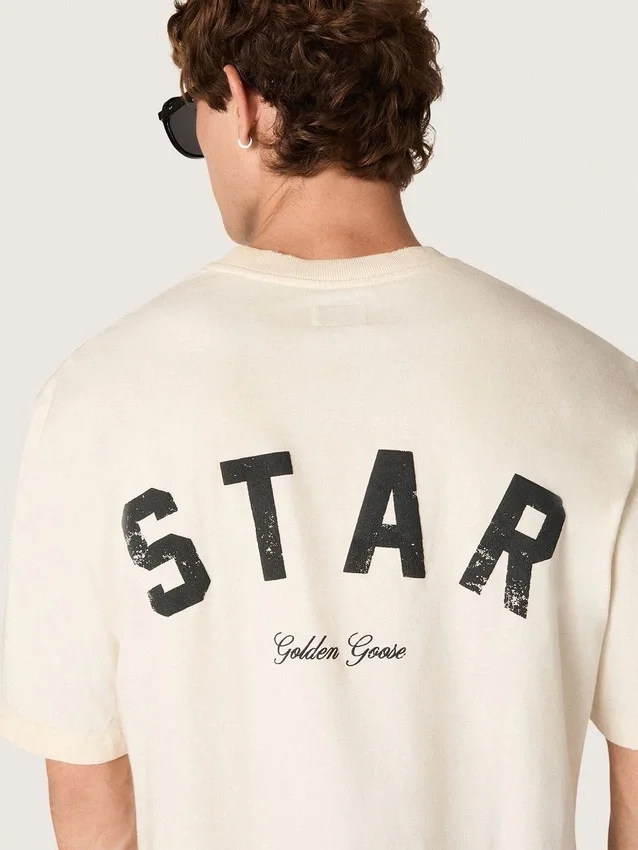 Unisex βαμβακερό T-shirt «Star» σε vintage λευκό χρώμα με μαύρη εκτύπωση στην πλάτη