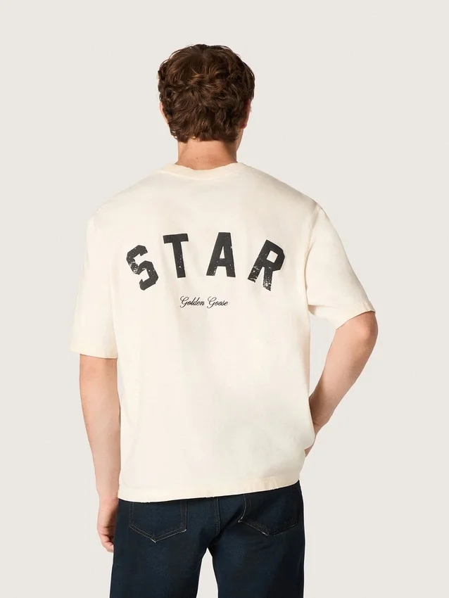 Unisex βαμβακερό T-shirt «Star» σε vintage λευκό χρώμα με μαύρη εκτύπωση στην πλάτη