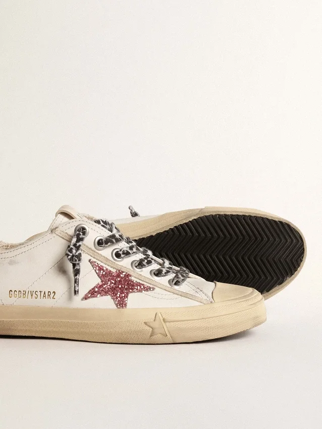 V-Star με ροζ αστέρι με γκλίτερ και μεταλλική δερμάτινη ετικέτα στη φτέρνα