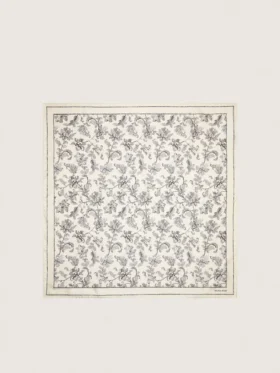 Vintage λευκό μεταξωτό μαντήλι με μαύρο floral μοτίβο
